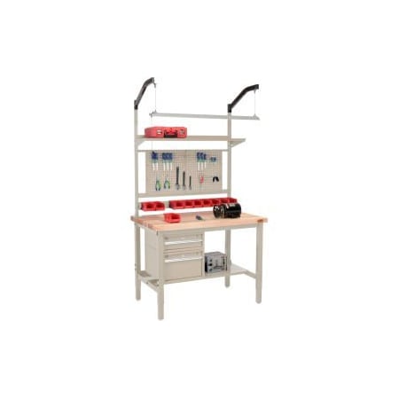 Global Equipment 48"W x 36"D Production Workbench - Maple Square Edge Complete Bench - Tan 319304TN